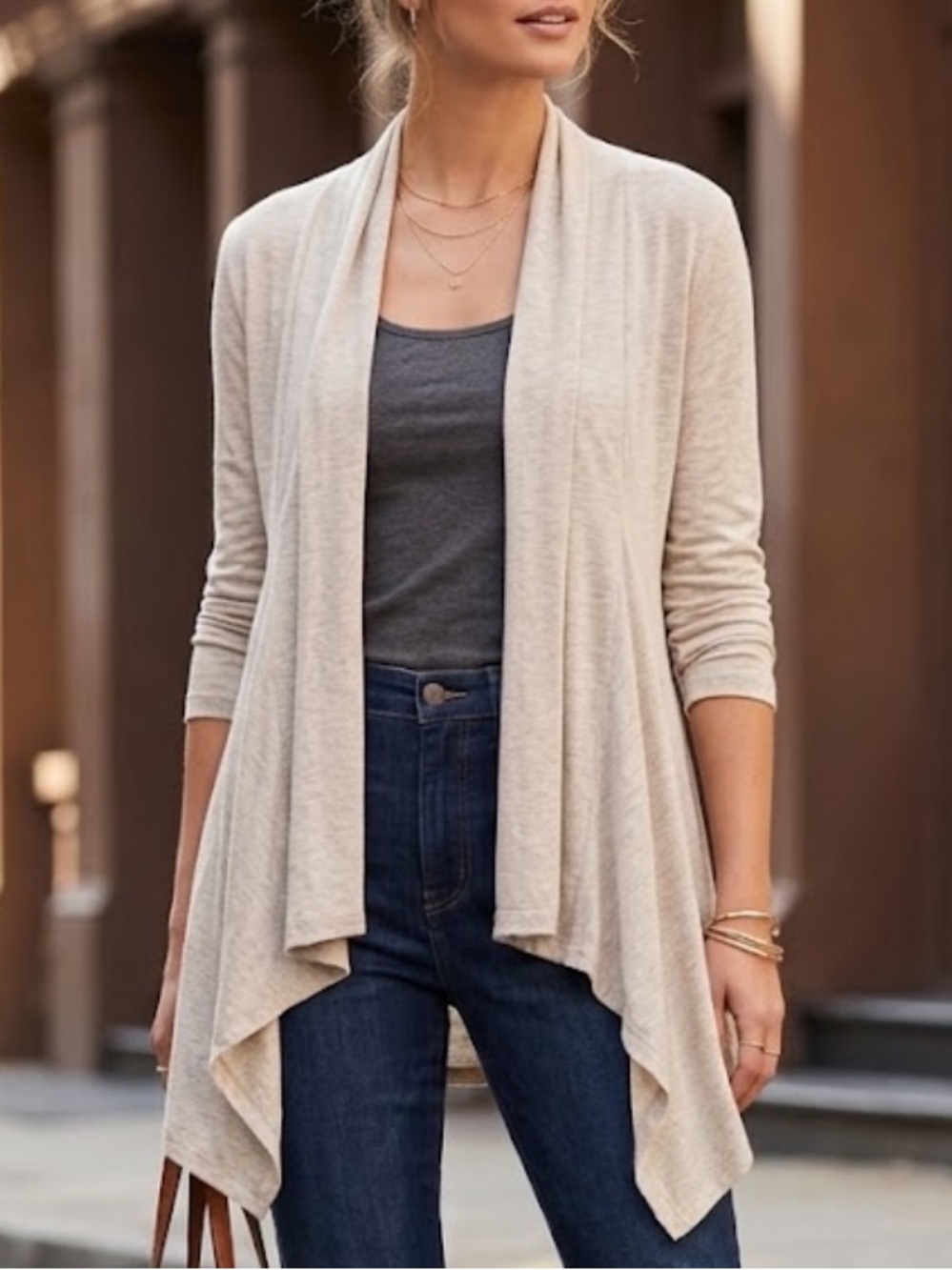 Lafayette 148 NY Lightweight Asymmetric Open Cardigan Knit Wrap S/M